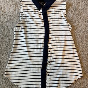 Ann Taylor Navy and White Striped Button-Down Shirt